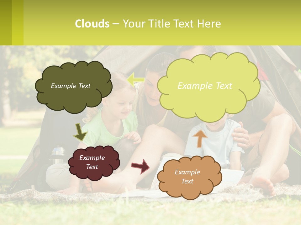 A Family Sitting In Front Of A Tent Reading A Book PowerPoint Template