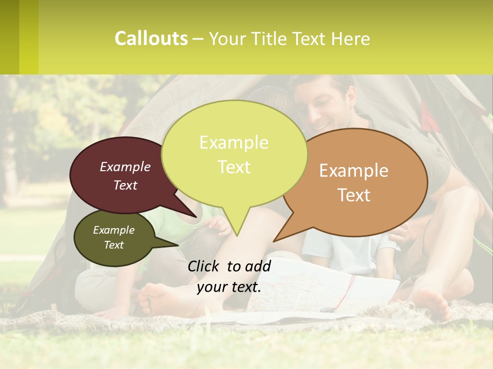 A Family Sitting In Front Of A Tent Reading A Book PowerPoint Template