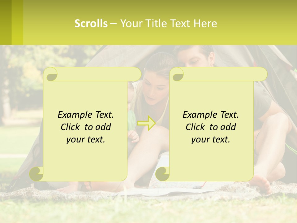 A Family Sitting In Front Of A Tent Reading A Book PowerPoint Template