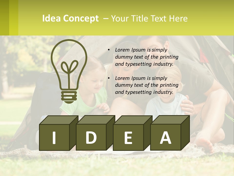 A Family Sitting In Front Of A Tent Reading A Book PowerPoint Template