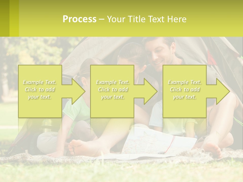 A Family Sitting In Front Of A Tent Reading A Book PowerPoint Template
