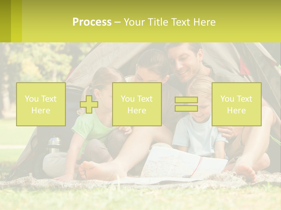 A Family Sitting In Front Of A Tent Reading A Book PowerPoint Template