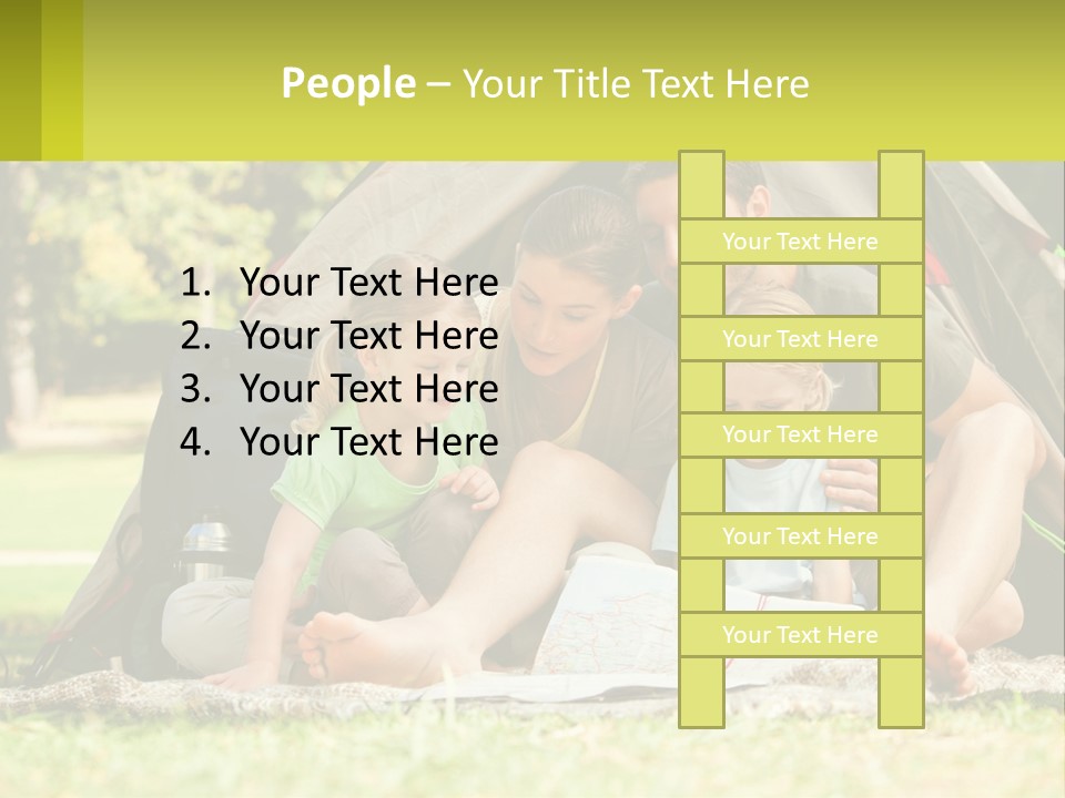A Family Sitting In Front Of A Tent Reading A Book PowerPoint Template