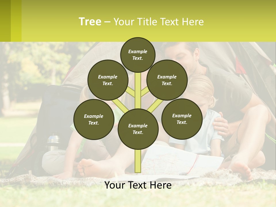 A Family Sitting In Front Of A Tent Reading A Book PowerPoint Template