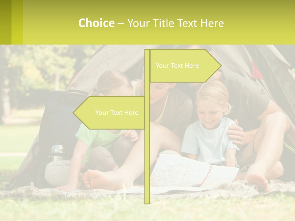 A Family Sitting In Front Of A Tent Reading A Book PowerPoint Template