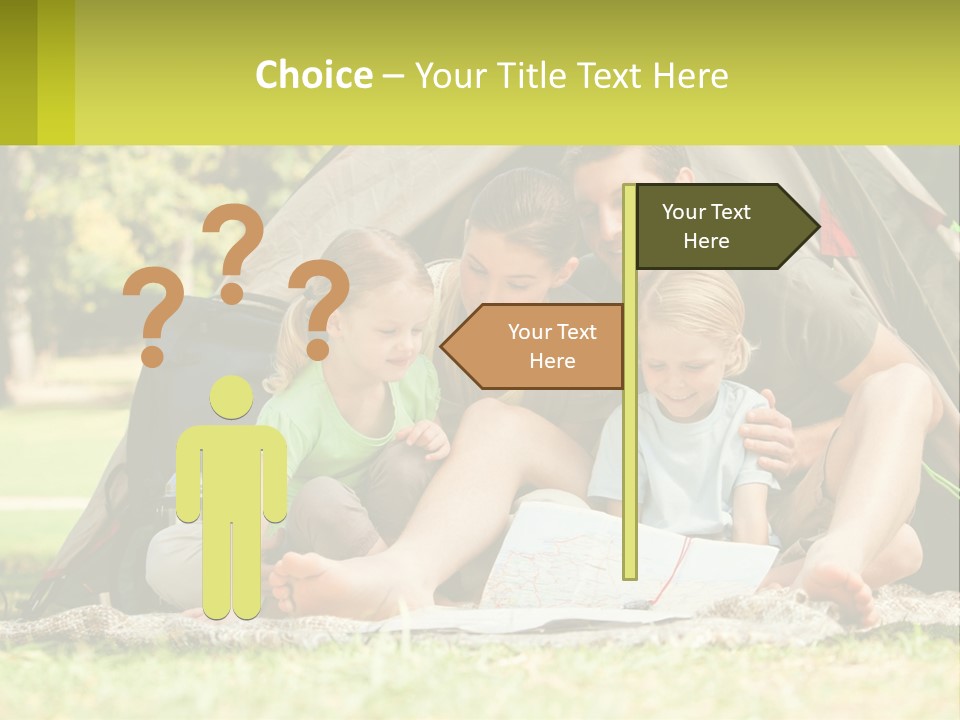 A Family Sitting In Front Of A Tent Reading A Book PowerPoint Template