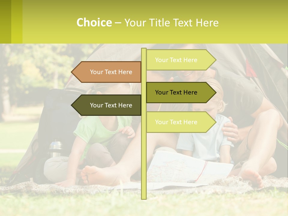 A Family Sitting In Front Of A Tent Reading A Book PowerPoint Template