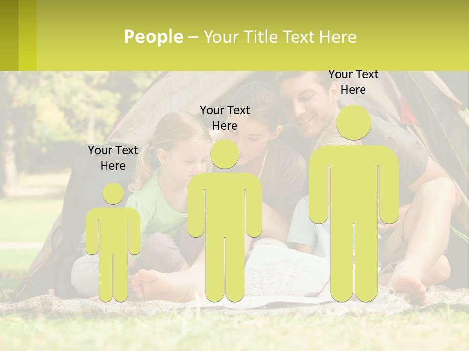 A Family Sitting In Front Of A Tent Reading A Book PowerPoint Template