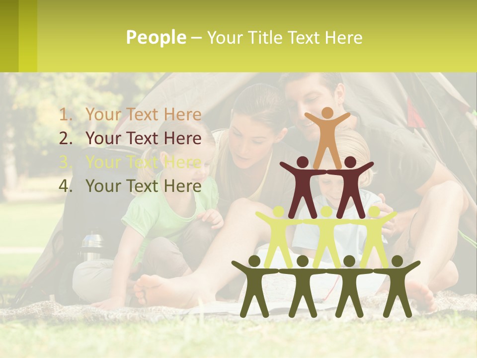 A Family Sitting In Front Of A Tent Reading A Book PowerPoint Template