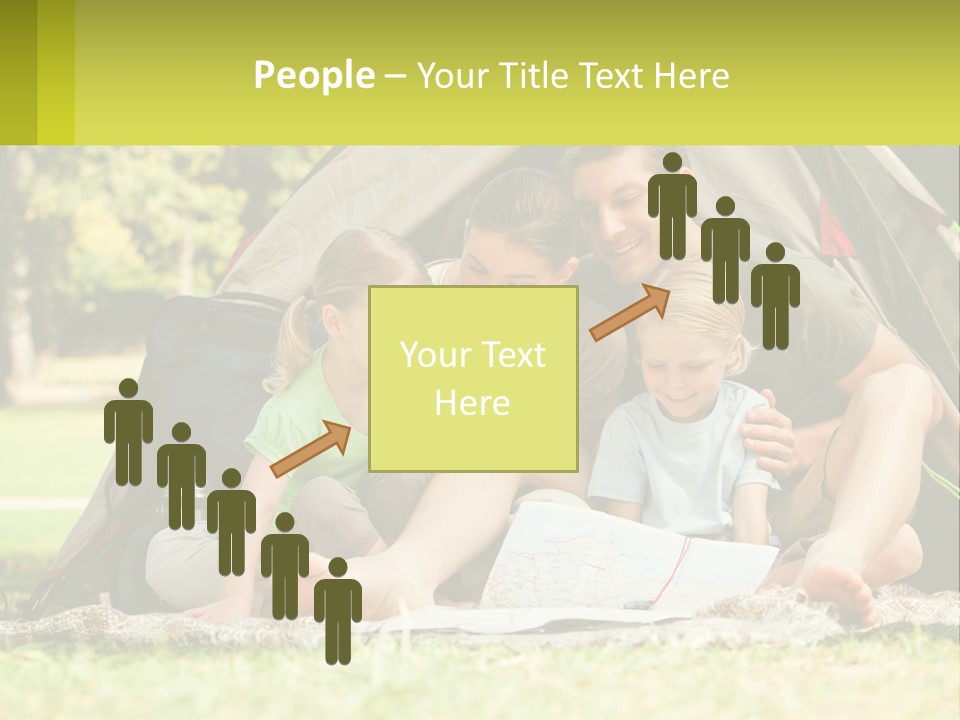 A Family Sitting In Front Of A Tent Reading A Book PowerPoint Template