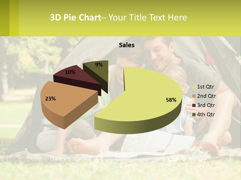 A Family Sitting In Front Of A Tent Reading A Book PowerPoint Template