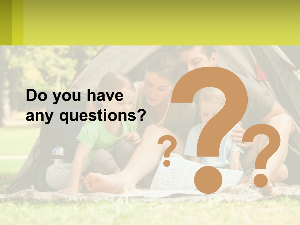 A Family Sitting In Front Of A Tent Reading A Book PowerPoint Template