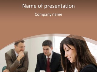 A Woman Sitting At A Table With A Cup Of Coffee In Front Of Her PowerPoint Template