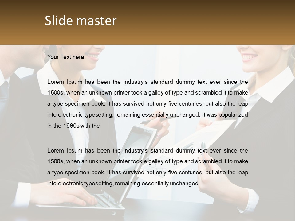 A Group Of People Standing Around A Laptop Computer PowerPoint Template