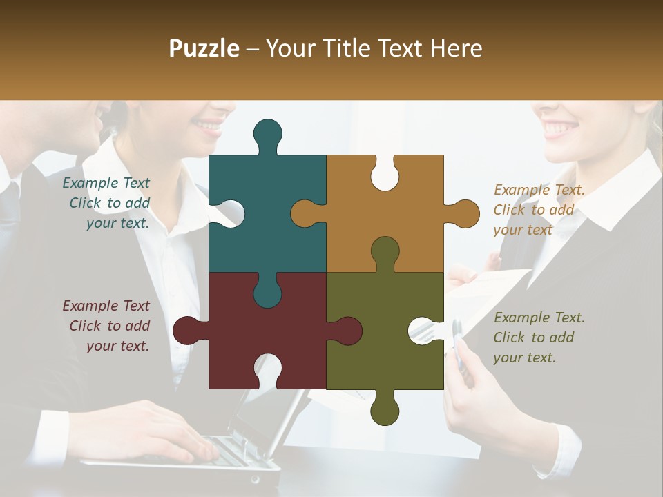 A Group Of People Standing Around A Laptop Computer PowerPoint Template