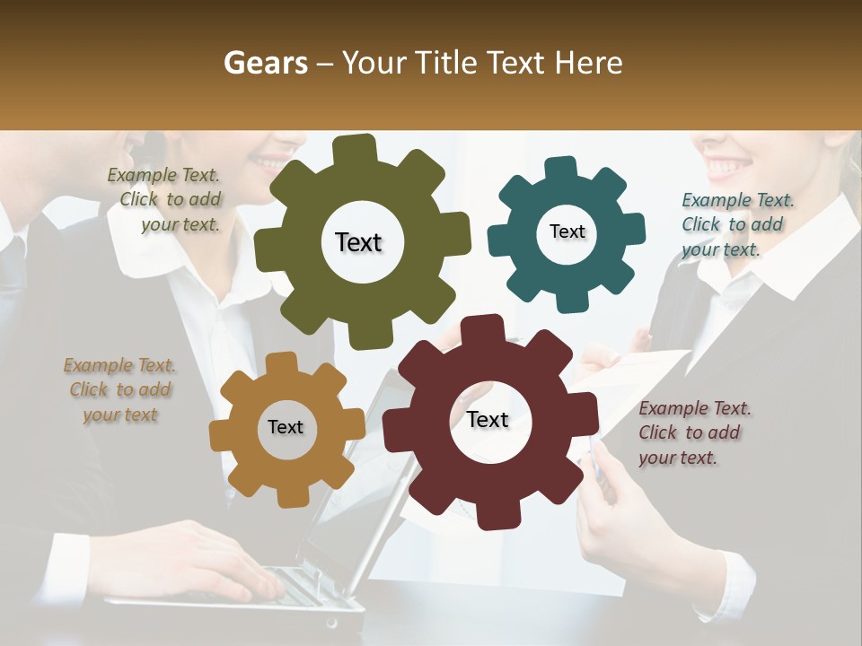 A Group Of People Standing Around A Laptop Computer PowerPoint Template