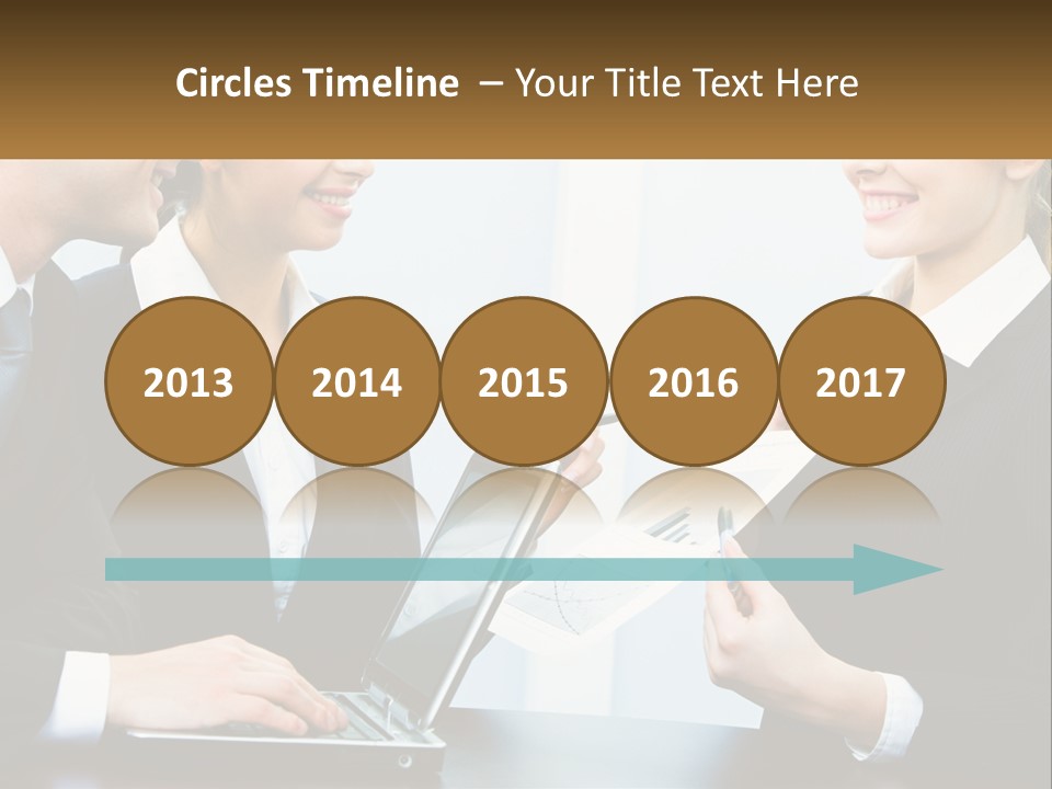 A Group Of People Standing Around A Laptop Computer PowerPoint Template