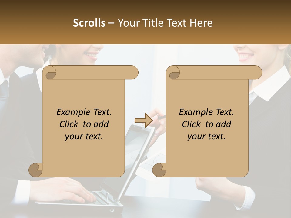 A Group Of People Standing Around A Laptop Computer PowerPoint Template