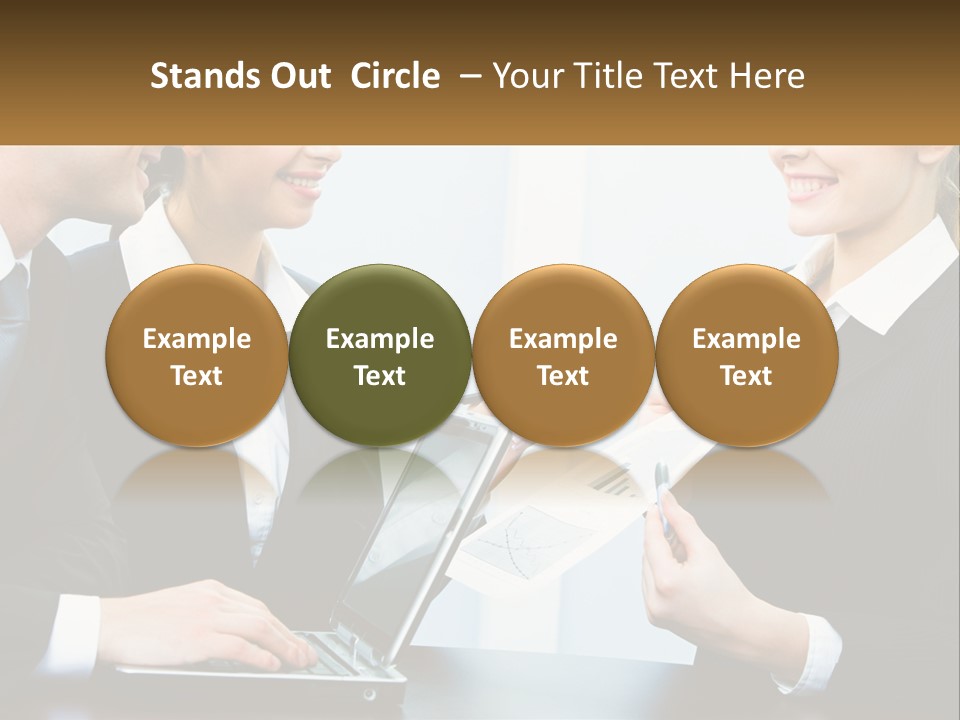 A Group Of People Standing Around A Laptop Computer PowerPoint Template