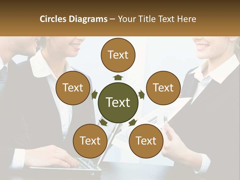 A Group Of People Standing Around A Laptop Computer PowerPoint Template