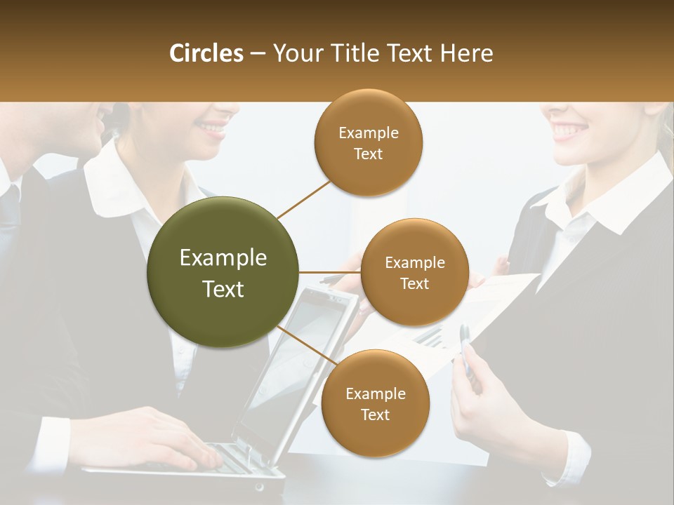 A Group Of People Standing Around A Laptop Computer PowerPoint Template