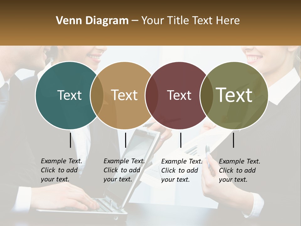 A Group Of People Standing Around A Laptop Computer PowerPoint Template
