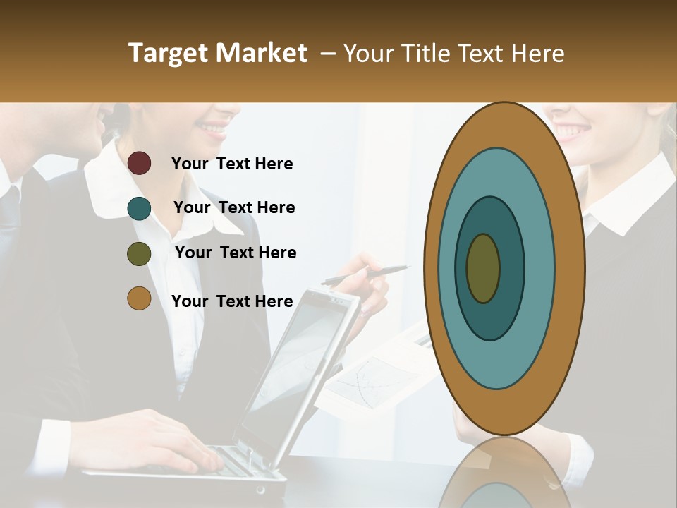 A Group Of People Standing Around A Laptop Computer PowerPoint Template