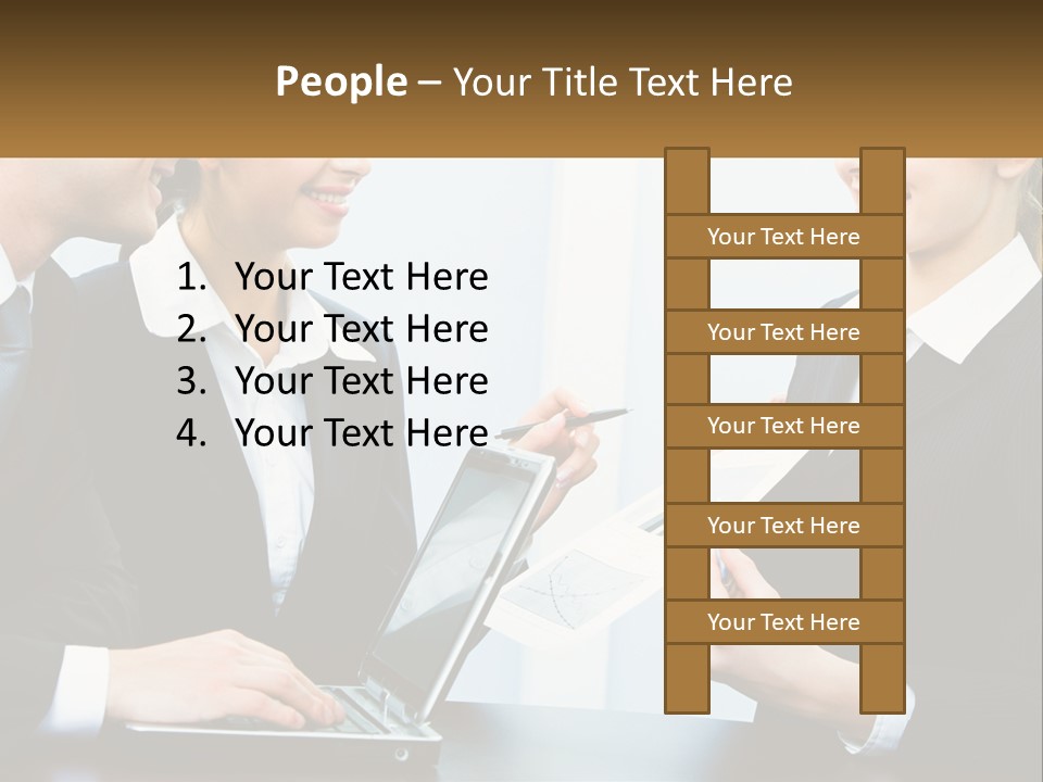 A Group Of People Standing Around A Laptop Computer PowerPoint Template