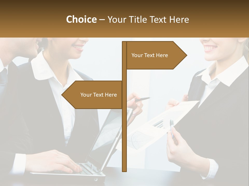 A Group Of People Standing Around A Laptop Computer PowerPoint Template