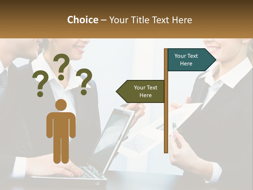 A Group Of People Standing Around A Laptop Computer PowerPoint Template