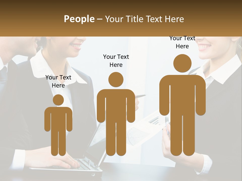 A Group Of People Standing Around A Laptop Computer PowerPoint Template