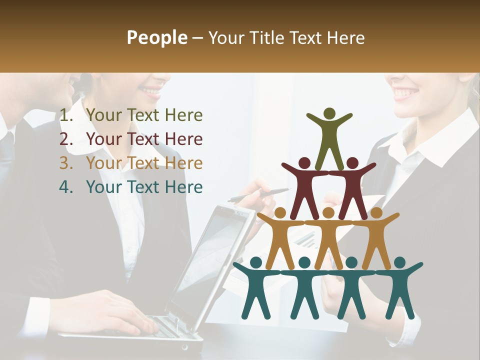 A Group Of People Standing Around A Laptop Computer PowerPoint Template