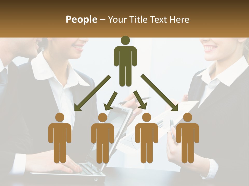 A Group Of People Standing Around A Laptop Computer PowerPoint Template