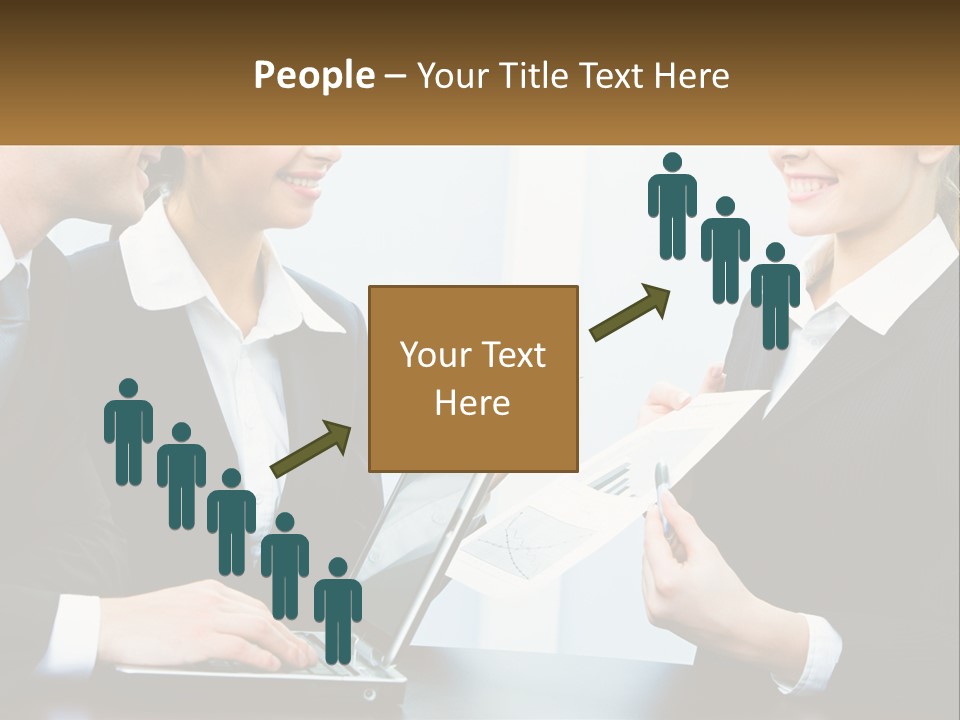 A Group Of People Standing Around A Laptop Computer PowerPoint Template