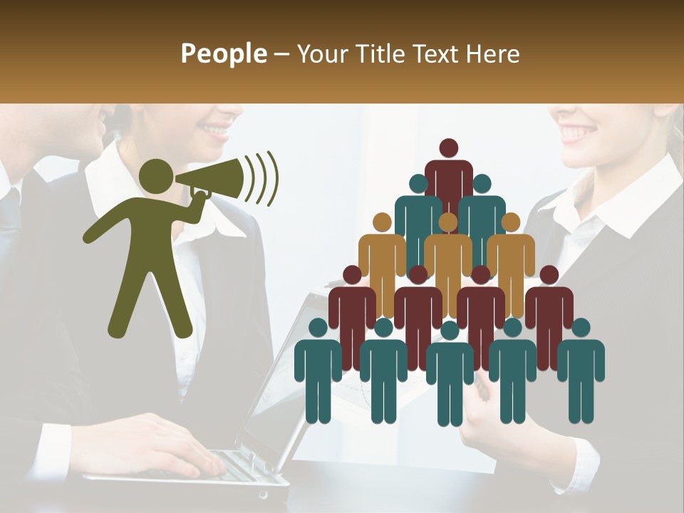 A Group Of People Standing Around A Laptop Computer PowerPoint Template