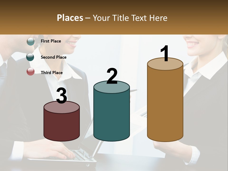 A Group Of People Standing Around A Laptop Computer PowerPoint Template