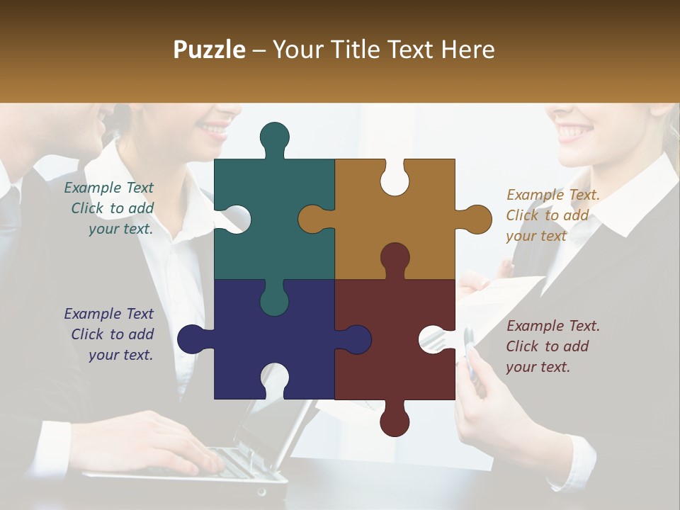 A Group Of People Standing Around A Laptop Computer PowerPoint Template