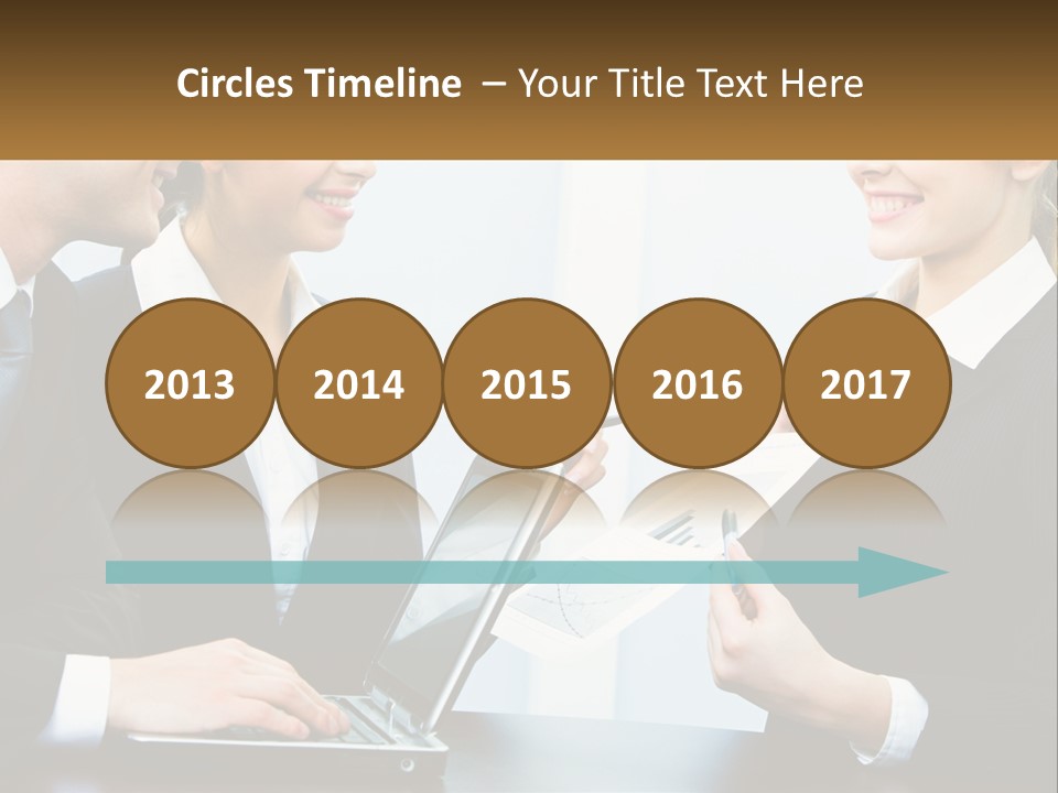 A Group Of People Standing Around A Laptop Computer PowerPoint Template