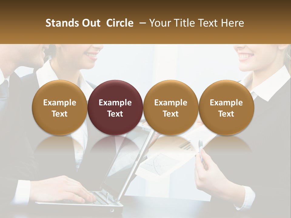 A Group Of People Standing Around A Laptop Computer PowerPoint Template