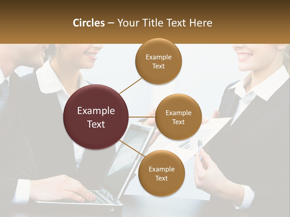 A Group Of People Standing Around A Laptop Computer PowerPoint Template