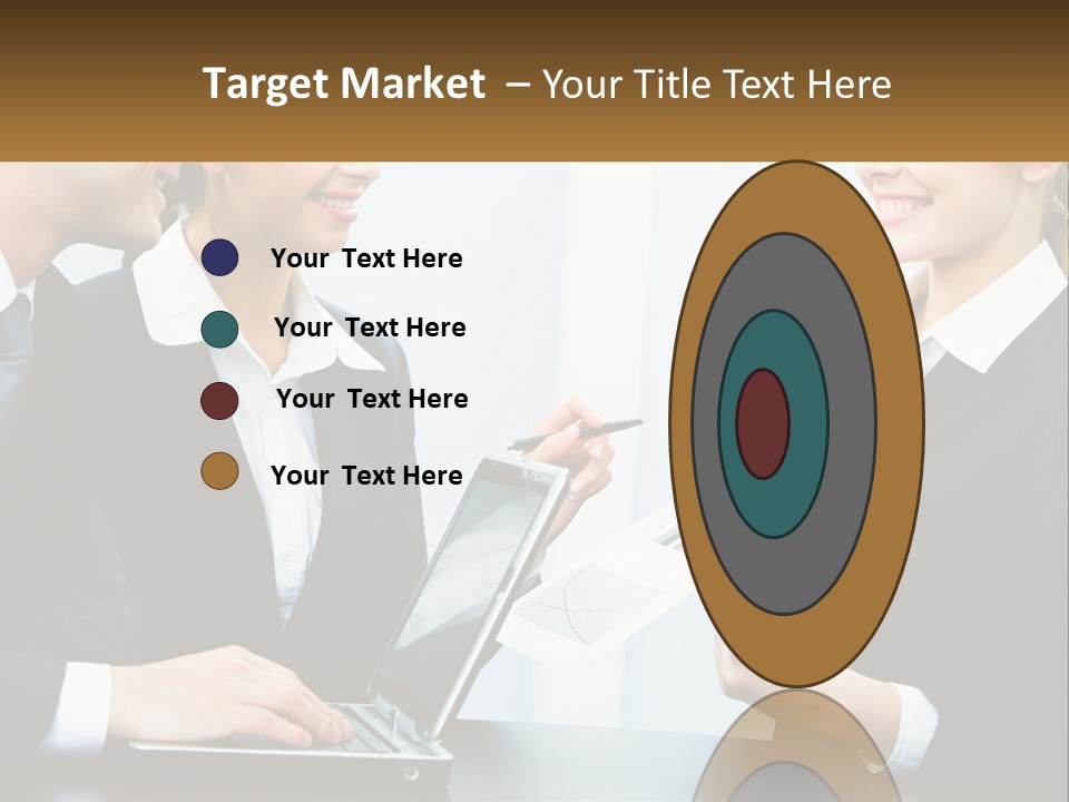 A Group Of People Standing Around A Laptop Computer PowerPoint Template