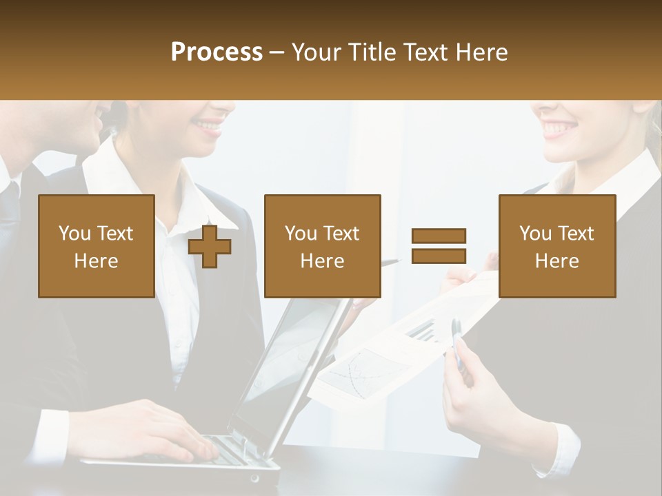 A Group Of People Standing Around A Laptop Computer PowerPoint Template