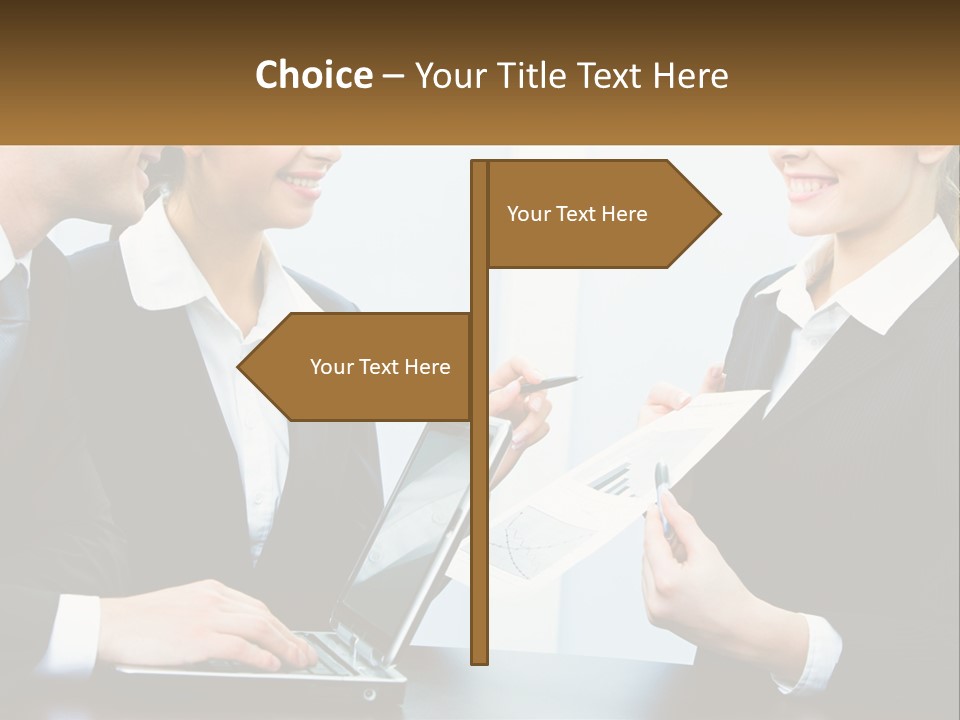 A Group Of People Standing Around A Laptop Computer PowerPoint Template