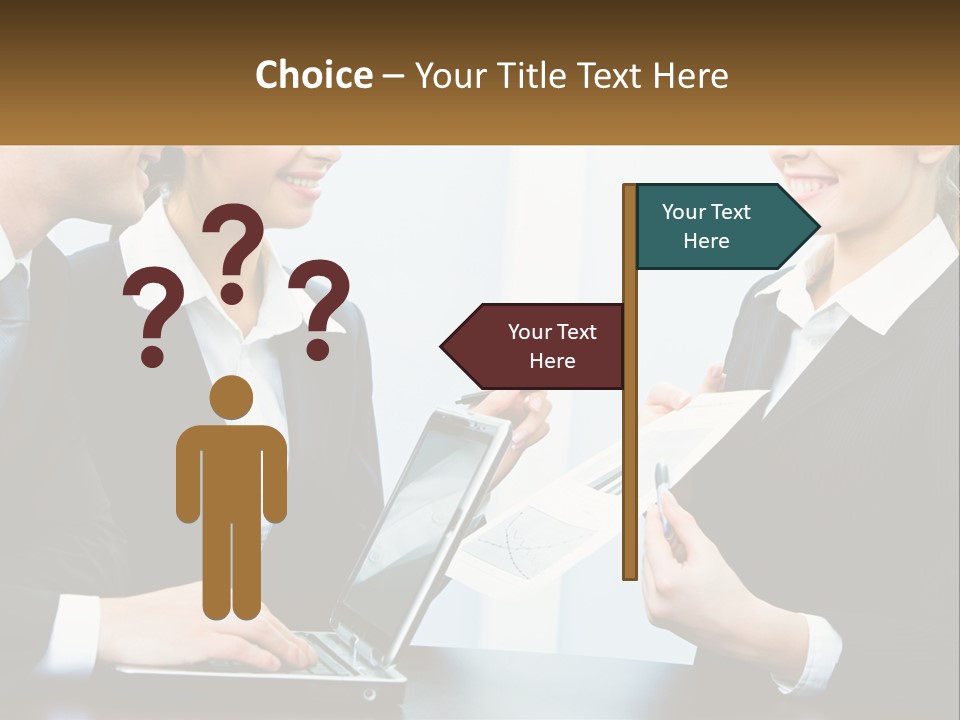 A Group Of People Standing Around A Laptop Computer PowerPoint Template