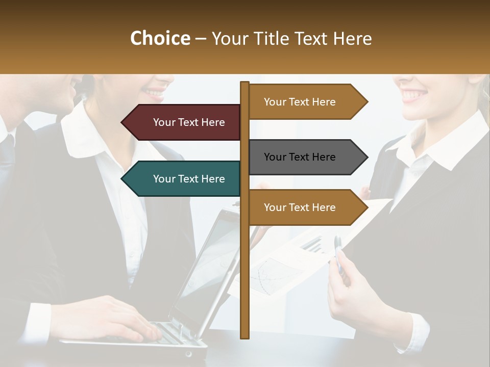 A Group Of People Standing Around A Laptop Computer PowerPoint Template