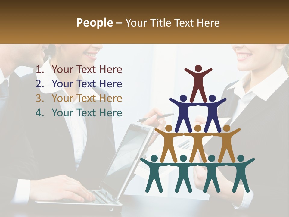 A Group Of People Standing Around A Laptop Computer PowerPoint Template