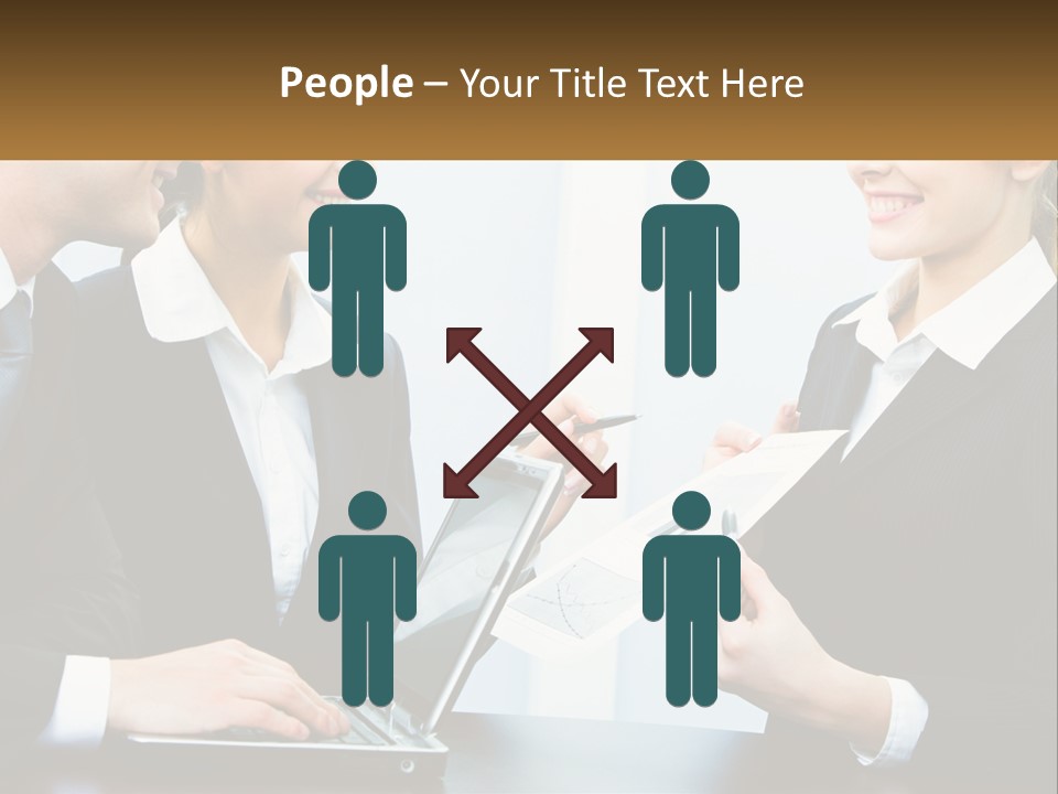 A Group Of People Standing Around A Laptop Computer PowerPoint Template