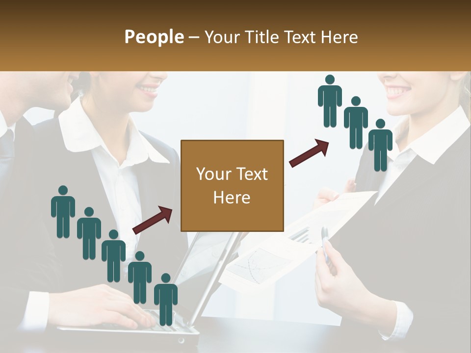 A Group Of People Standing Around A Laptop Computer PowerPoint Template