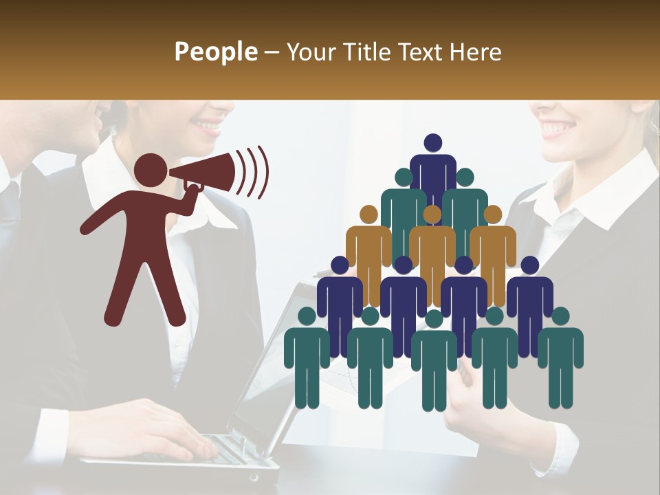 A Group Of People Standing Around A Laptop Computer PowerPoint Template