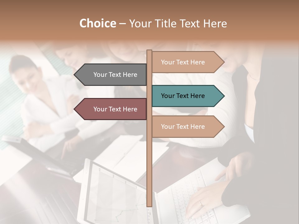 A Group Of People Sitting At A Table With Laptops PowerPoint Template